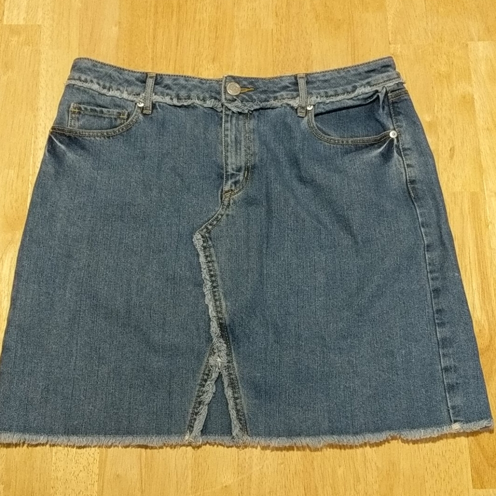LOFT Jean Skirt with Frayed Edges